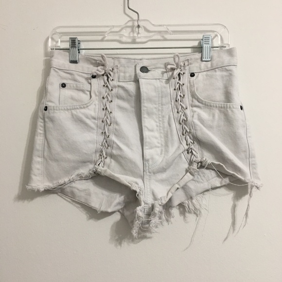 Carmar Pants - CARMAR: White lace up denim shorts